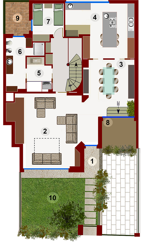 Planimetria del piano terra della casa vacanze Residenza Montebello a Verona